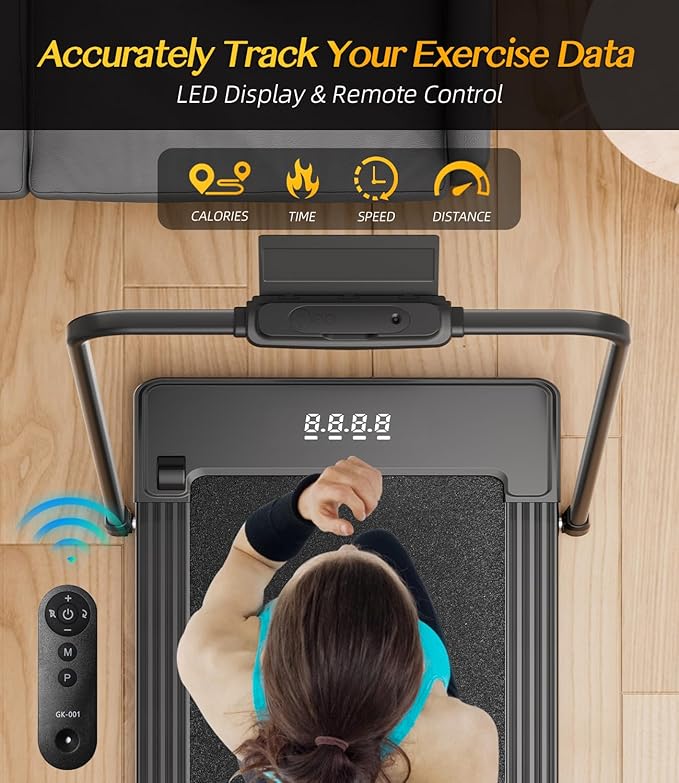 2 in 1 Folding Treadmill, Smart Walking Running Machine with Bluetooth Audio Speakers, Installation-Free，Under Desk Treadmill for Home/Office Gym Cardio Fitness
