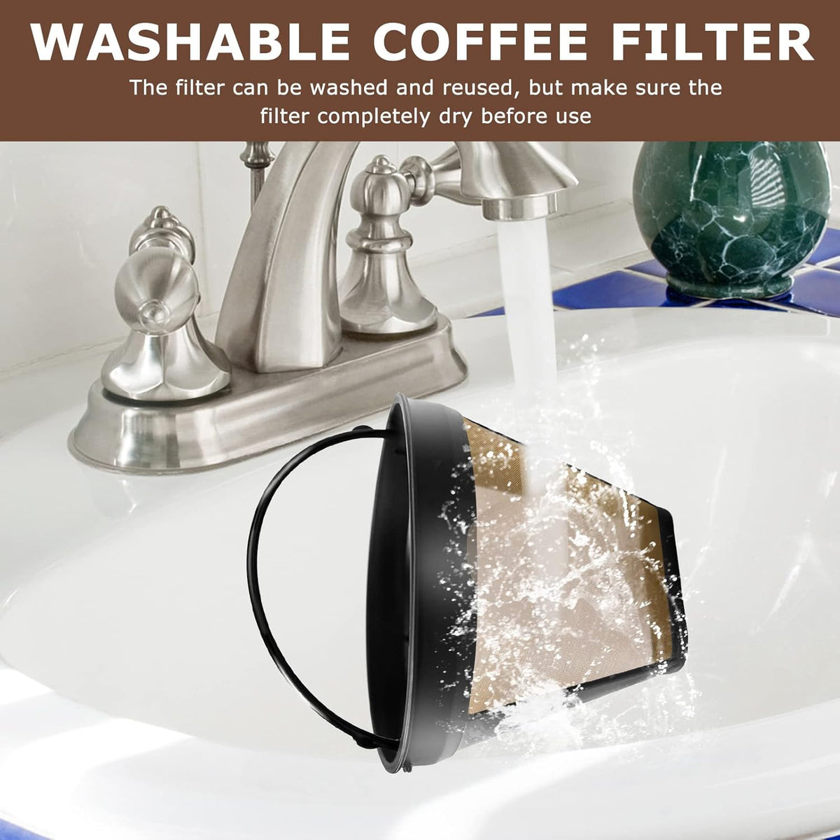 KEEPOW Reusable Coffee Filter Replacement 12-Cup, Compatible with Cuisinart Coffee Makers, Gold Tone Coffee Filter Basket 10-12 Cup
