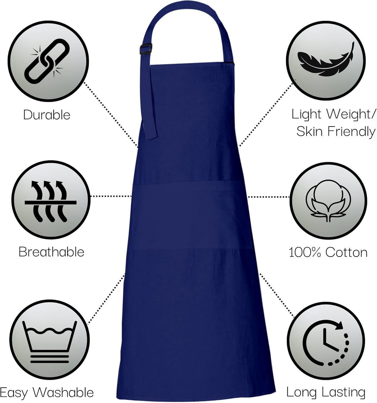 RAJRANG 100% Cotton Cooking Apron with 3 Pockets Kitchen Chef BBQ Adjustable Bib Aprons for Women Men