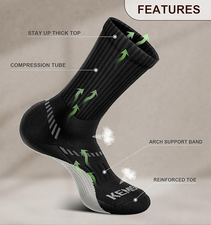 BULLIANT Compression Socks for Men 6Pairs, Athletic Crew Socks Cushioned For Men Sports Running-Arch Support