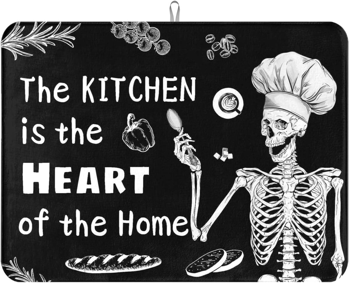 Halloween Skeleton Dish Drying Mat 18 X 24 Inch The Kitchen Is The Heart Of The Home For Kitchen Counter Reversible Dish Drying Pad Water Absorbing And Drying Mat For Kitchen Coffee Bar Decoration