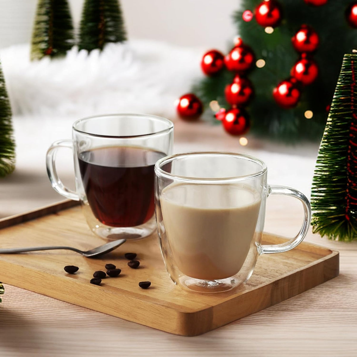 CNGLASS Large Glass Coffee Mugs 17oz,Double Walled Insulated Clear Coffee Cups with Handle,Clear Espresso Mugs for Cappuccino,Latte,Tea Bags,Hot and Cold Beverages,Set of 4