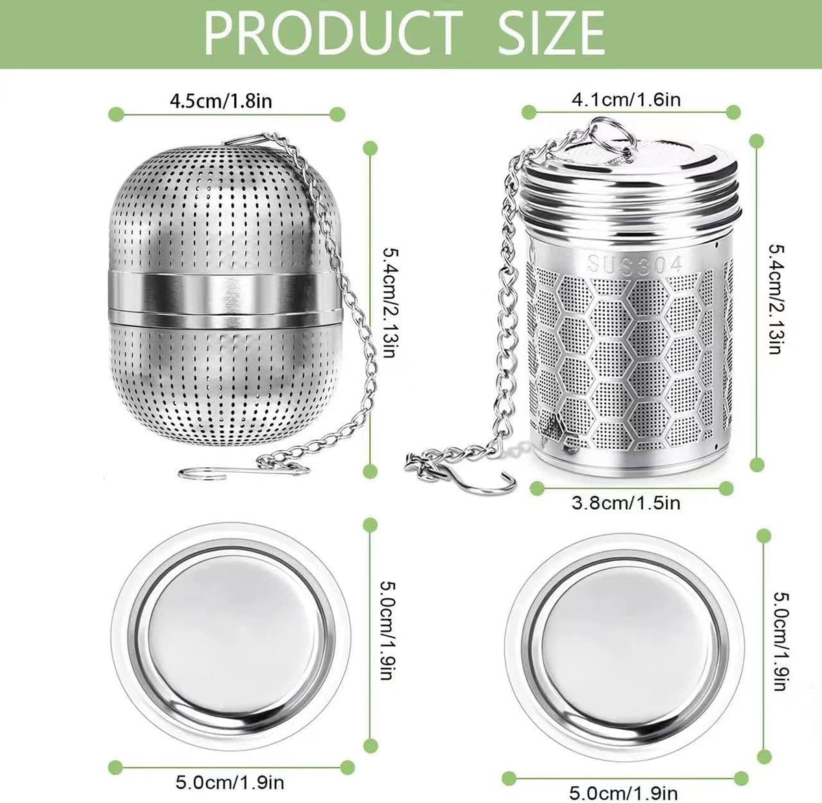 Tea Strainer Tea Infuser for Loose Tea, Tea Steeper 304 Stainless Steel Tea Mesh Strainer with Lid and Drip Tray, 2 Pack Tea Diffuser with Chain Hook, Tea Ball to Brewing Steeping Loose Leaf
