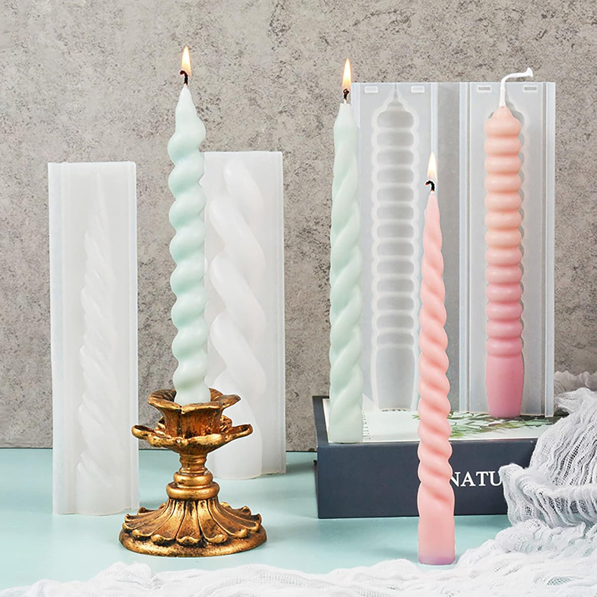 8 Pack Spiral Candle Mold Pillar Candle Cylinder Molds - 8 Style - Resin Casting Silicone Molds for Home Decor & Candle Making Wave Spiral Mold