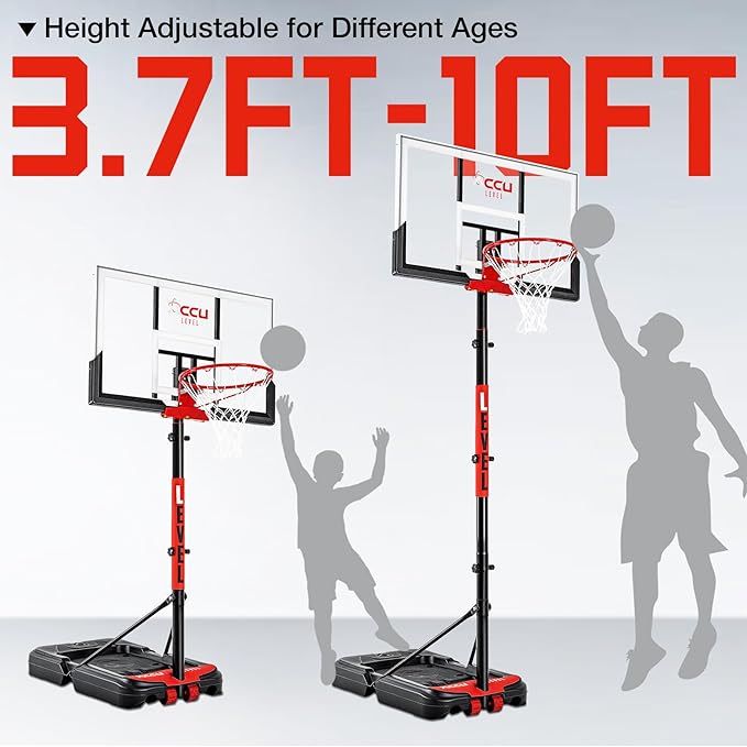 Basketball Hoop 4.7-10ft Adjustable Portable Basketball Goals System with 44-48 Inch Patented Angle Adjustable Backboard, for Kids Youth and Adults Outdoor Indoor Use
