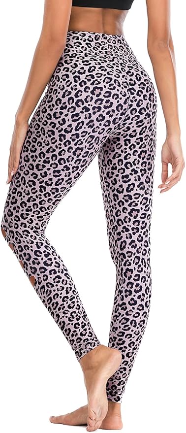 DIBAOLONG Womens High Waist Yoga Pants Cutout Ripped Tummy Control Workout Running Yoga Skinny Leggings