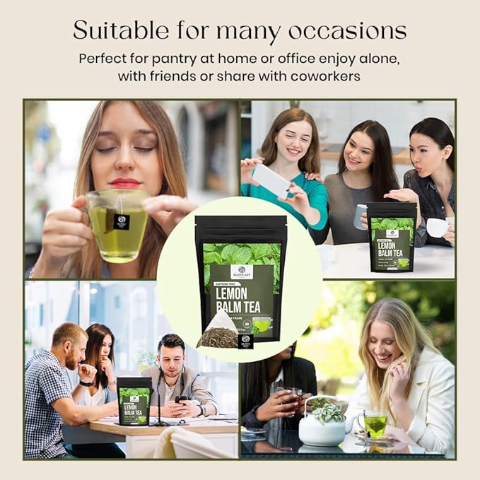 BlendArt Teas - Lemon Balm Herbal Tea - 30 Count - Pyramid Tea Bag | Relive Stres- Lemon Balm Herbal Tea | Reduces Bloating | Refreshing Flavour - Leaf Based - Caffeine Free | Ziplock Pouch