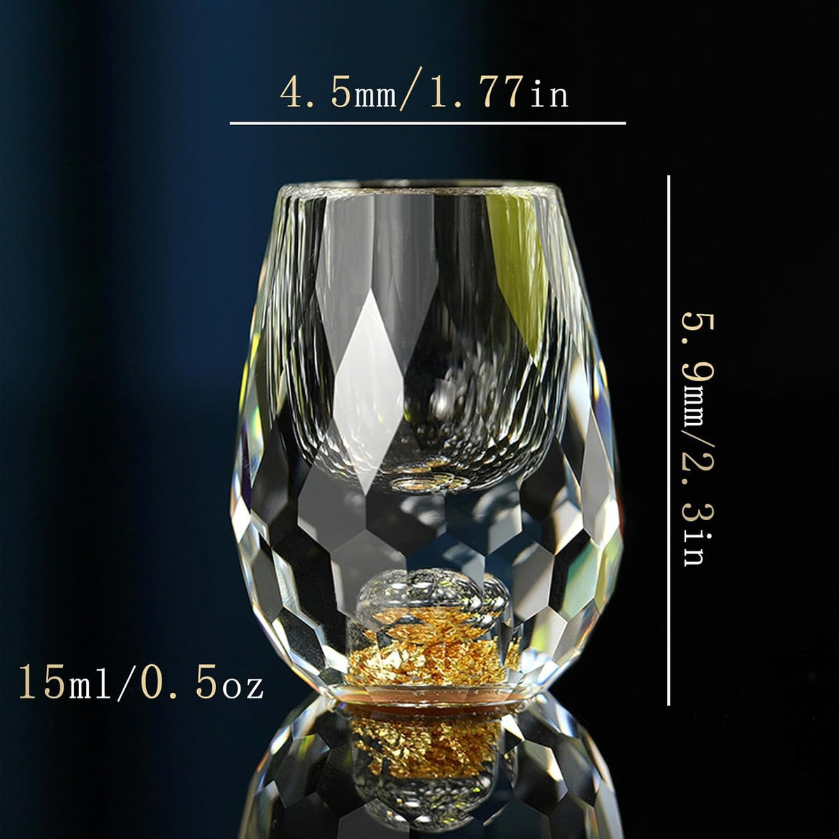 Crystal Glasses 0.5oz/15ml,shot glasses set of 2,Decorated With 24K Gold Leaf Flakes,Lead-Free,gold shot glasses,tequila shot glasses