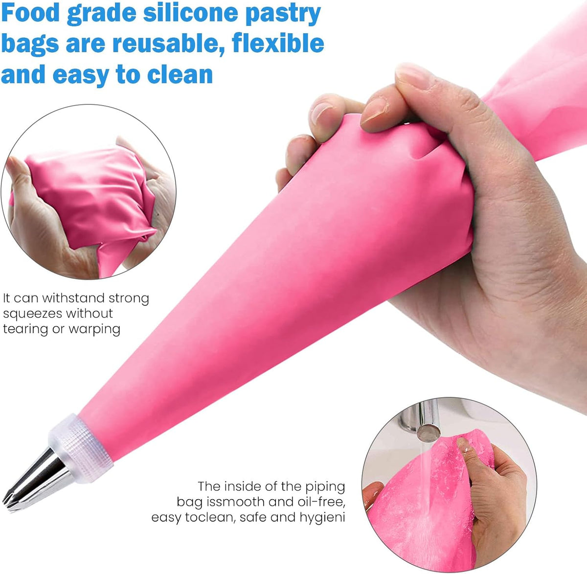 Generic Cake Decorating Kit; 83 Pieces; Pink; Flower Opening; Silicone & Stainless Steel Piping Tips