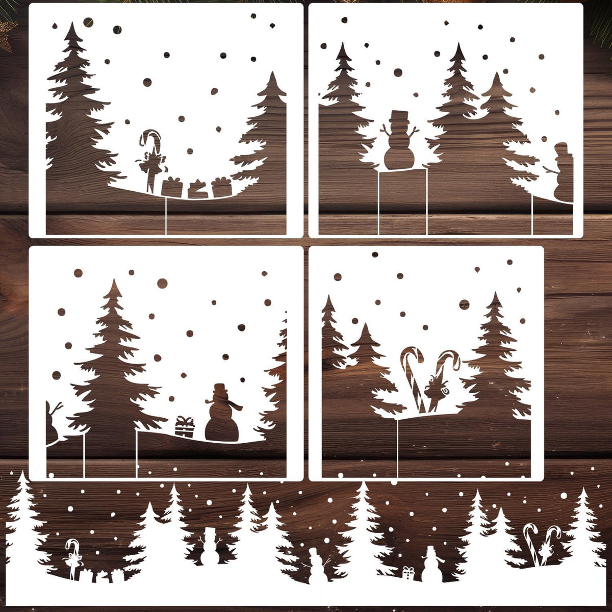 Christmas Stencils for Window Glass Large Christmas Stencil Reusable 53.1” Winter Forest House Village Holiday Drawing Templates for Painting on Window Wall Doormat Glass Wood
