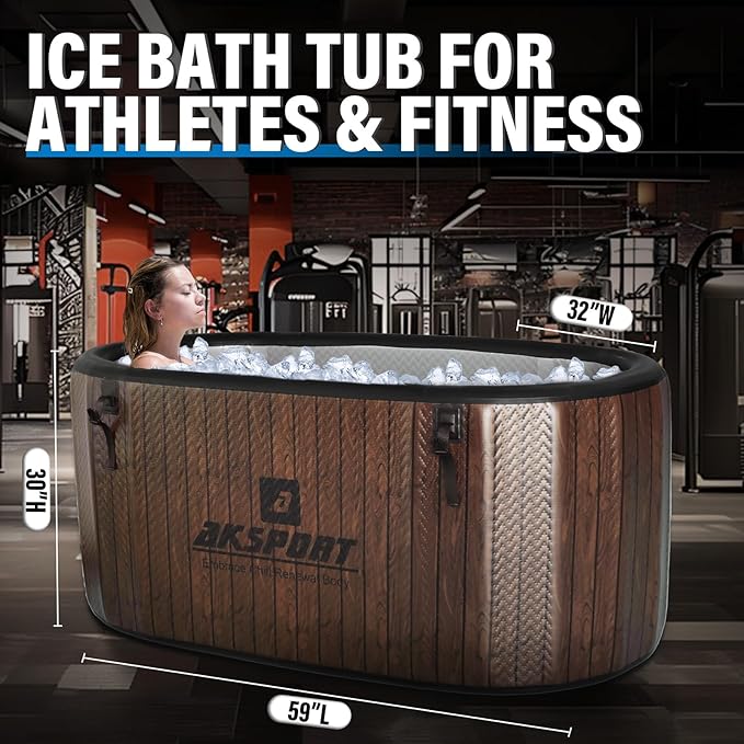 AKSPORT Ice Bath Tub for Athletes, 238 Gallons Inflatable Cold Plunge Tub Compatible with Water Chillers,Icebath for Recovery & Cold Water Therapy, Portable Bathtub for Indoor & Outdoor-Wood