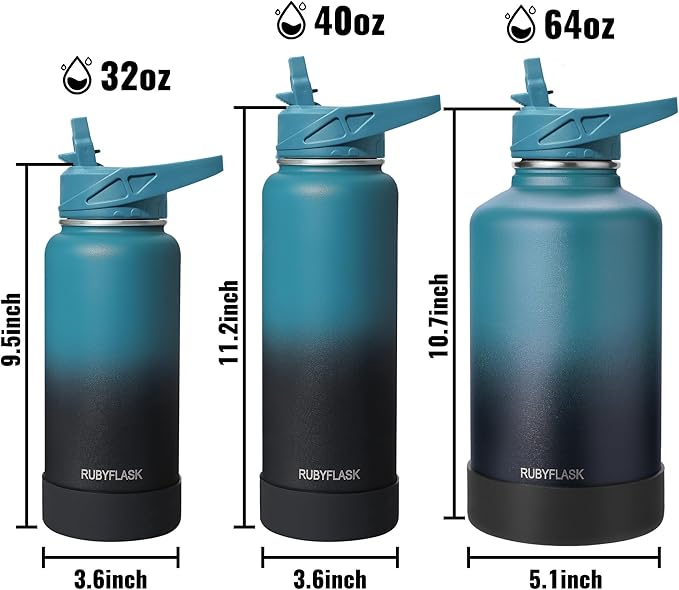 32oz Insulated Water Bottle with Straw, Stainless Steel Metal Vacuum Water Flask, Large Thermal Water bottle with Leakproof 3 Lids for Travel, Camping, Gym Sports Orange