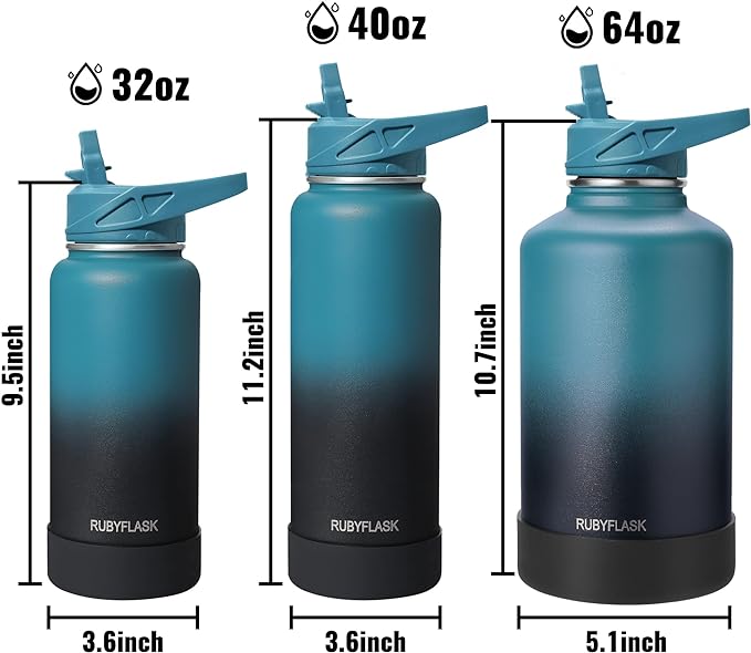 64oz Insulated Water Bottle with Straw, Half Gallon Stainless Steel Vacuum Water Jug, Large Thermal Water Bottle Flask with Leakproof 3 Lids for Travel, Camping, Gym Sports Armygreen