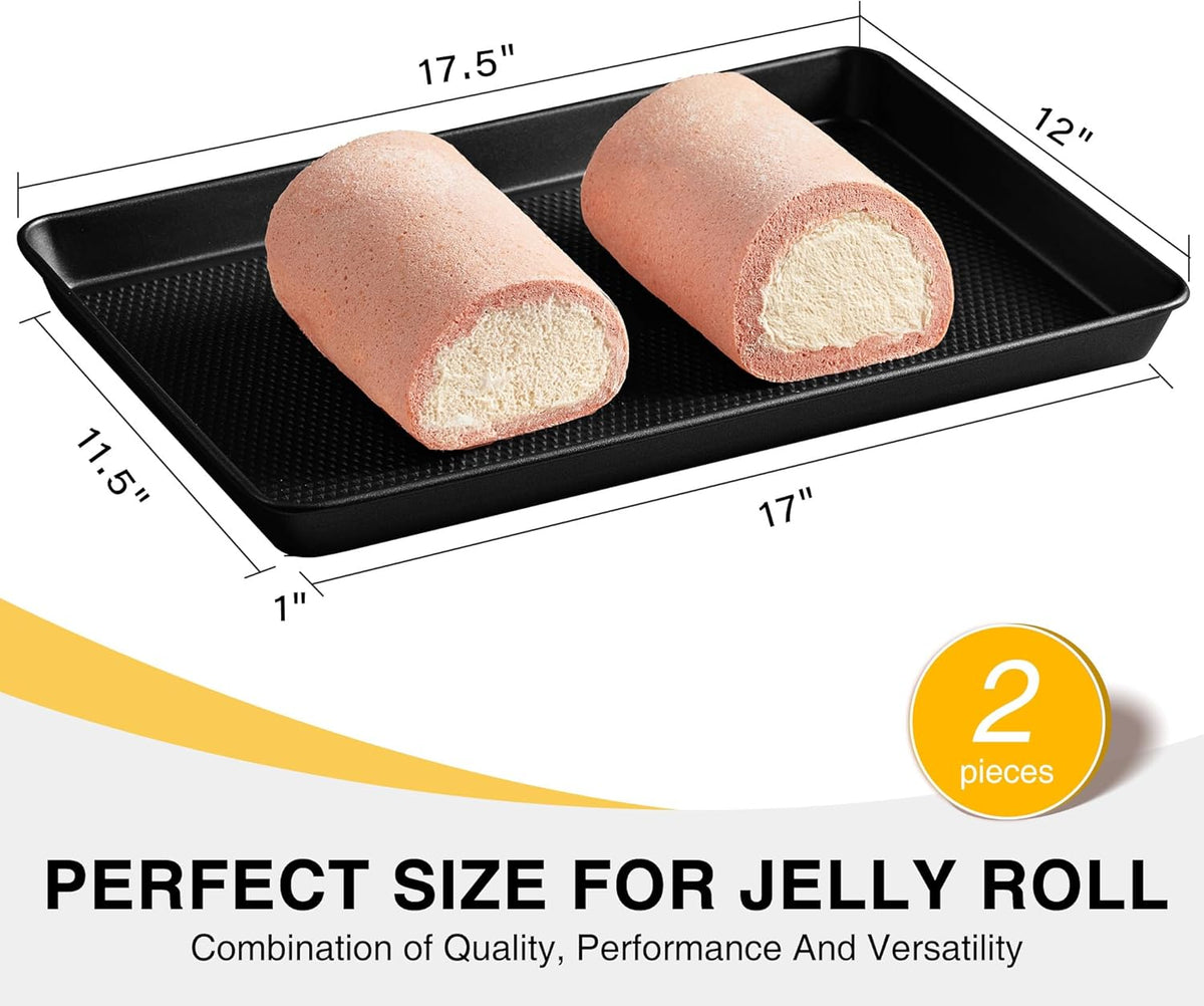 HONGBAKE 2 Pack Half Sheet Pan Set, 1/2 Cookie Sheets for Baking with Diamond Texture, 17.5" x 12" Large Baking Sheets Non Stick, Non Toxic Oven Trays for Cooking, 57% Thicker Carbon Steel, Dark Gray