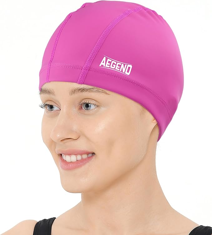 Aegend Fabric Swim Cap, Silicone Waterproof Layer - Breathable Cloth Swimming Cap, Keep Hair Dry with Hight Elasticity for Youth(8-16) Adult, 2 Sizes to Choose