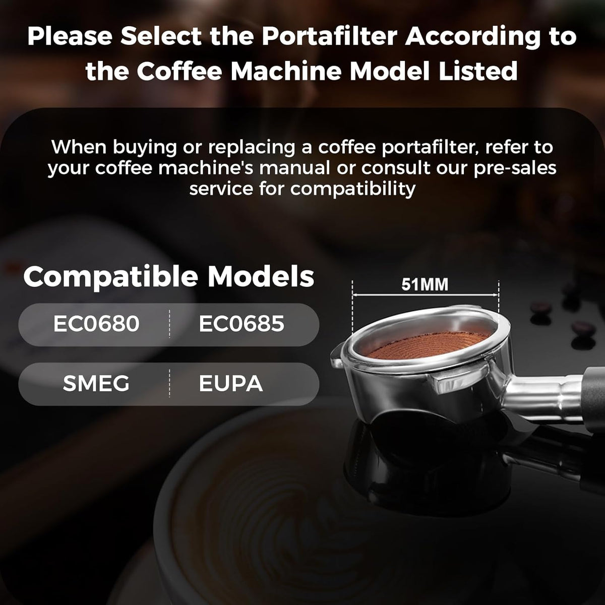 IKAPE Espresso 51mm Portafilter, 3 Ears Coffee Portafilter with Silicone Handle, Compatible with 51mm Delonghi EC0680, EC0685, SMEG & EUPA Coffee Machines
