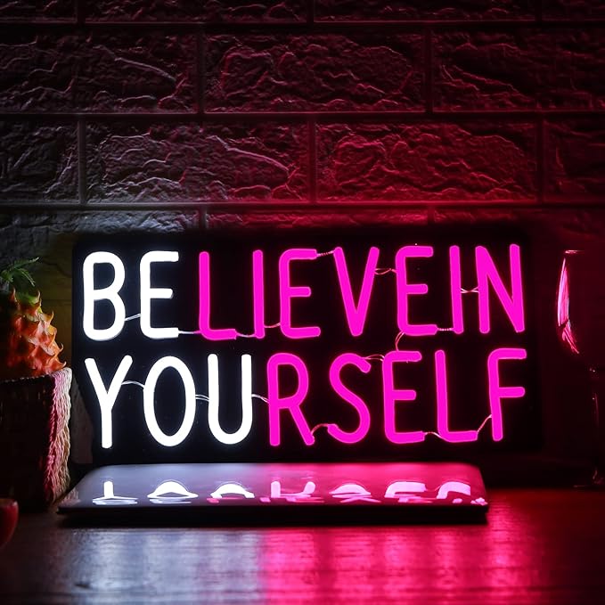 Believe in Yourself Neon Sign USB Powered for Room Decor, LED Neon Light Sign Dimmable for Kids Bedroom Office Bar Wall Art Birthday Gift 16 * 7.5 Inches Pink