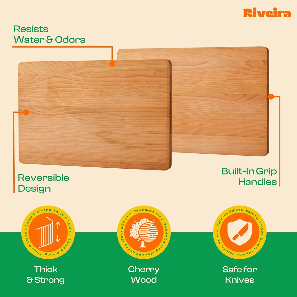 Riveira Cherry Wood Cutting Board – Gourmet Black Cherry Grandeur: 18 x 12 Wooden Cutting Board – Wooden Cutting Boards For Kitchen Decorative – Innovative Juice Grooves Cherry Wooden Chopping Board