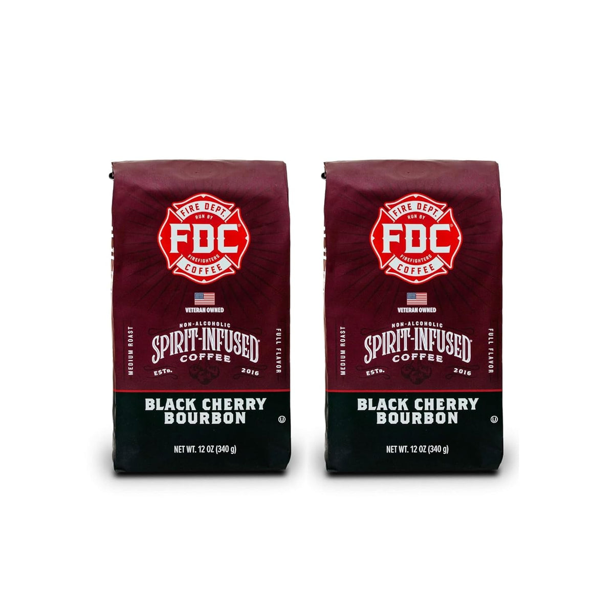Fire Department Coffee - Black Cherry Bourbon Coffee - Gives Back to Firefighters - Premium Bourbon Infused Ground - Non-Alcoholic - Roasted in the USA - Veteran Owned (12 oz, Pack of 2)