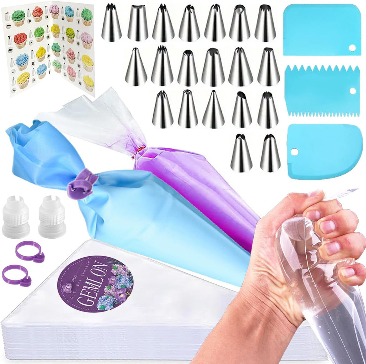 14 Inch Piping Bags and Tips Set - 100Pcs Disposable Pastry Bags with Tips for Cupcakes, Cookies, Frosting & Icing, Cake Decorating Tools with Frosting Nozzles Baking Supplies for Home, Kitchen Use