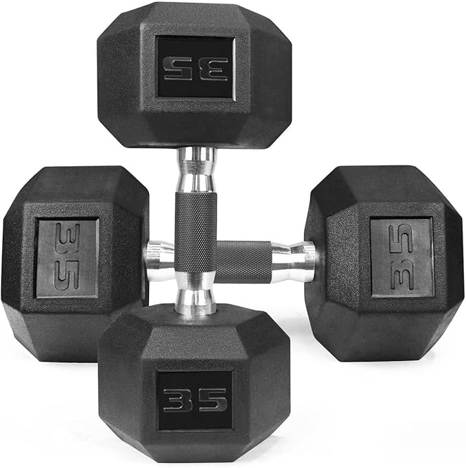 WF Athletic Supply Rubber Encased Hex Dumbbells with Rubber Grip Contoured Handle for Muscle Toning, Strength Building & Full Body Workout