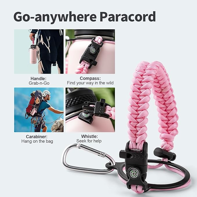 32 oz Insulated Water Bottle with Straw (Cold for 48 Hrs), Stainless Steel Triple Wall Vacuum Sports Water Jug, Leakproof Hydro Cup Flask with Paracord Handle & Straw Spout Lids & DIY Stickers