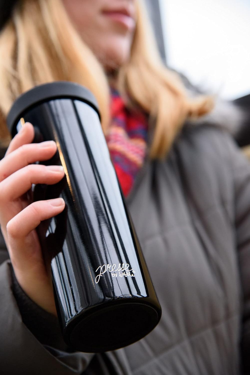 bobble French Coffee Presse, On-The-Go use, Quick Brew, Slim Design, Triple Wall Insulation, 14 oz (Black)
