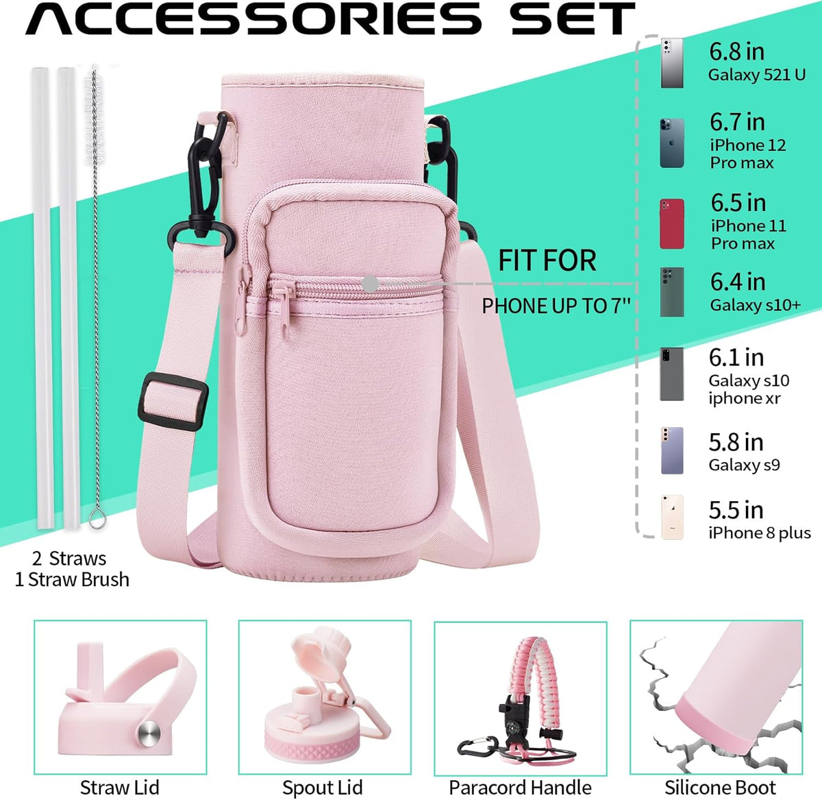 32 OZ Water Bottles with Straw, Storage Carrier Bag, Paracord Handle & Chug Lid, BPA-free Vacuum Insulated Water Bottle 32oz, Keep Cold 48Hrs & Hot 24Hrs, Stainless Steel Hydro Sports Office Travel