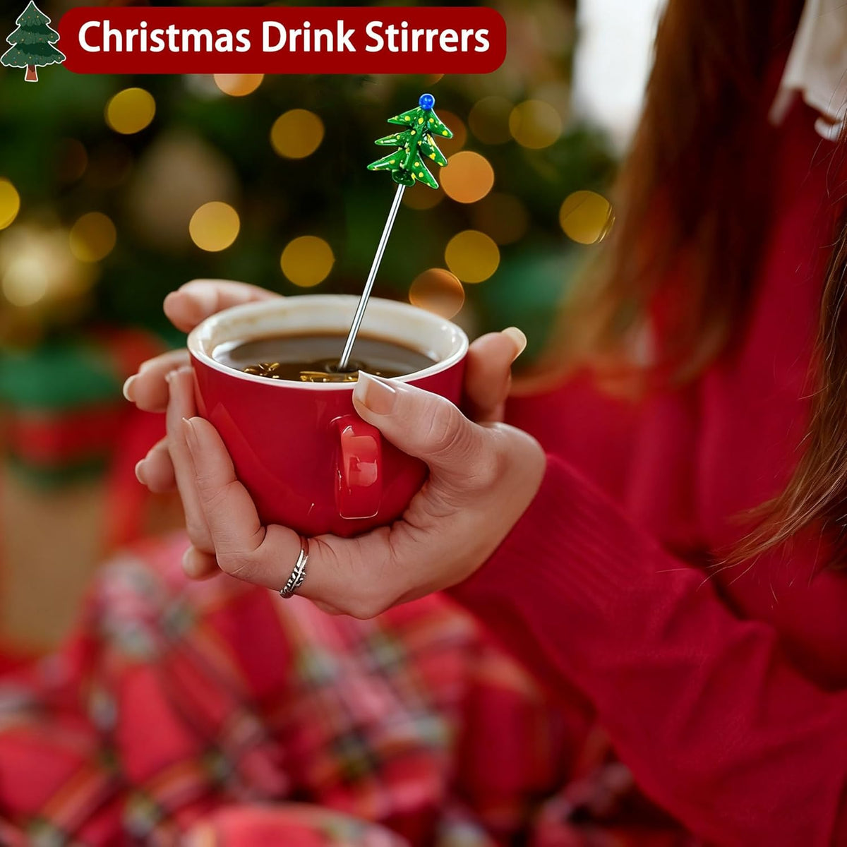 4Pcs Christmas Cocktail Stirrers Stainless Steel Creative Xmas Tree Coffee Stirrers Reusable Beverage Stir Sticks for Holiday Drinks Mixing Christmas Party Tableware Decorations
