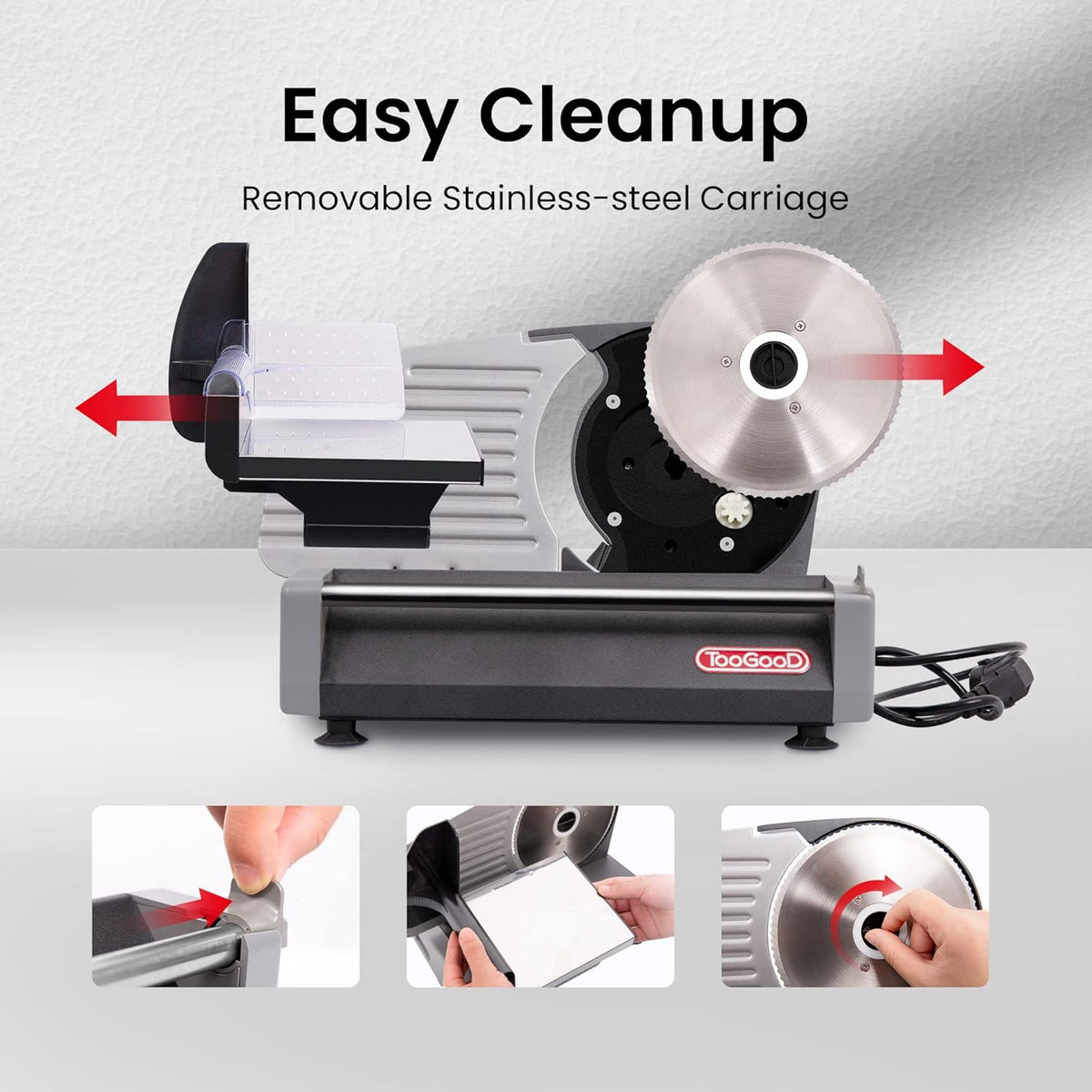 TooGood Meat Slicer for Home, Electric Food Slicer with 7.5" Stainless Steel Blade, 1/4 HP, 0-15mm Adjustable Thickness, Deli Food Slicer Machine for Meat, Bread, Fruit, Cheese
