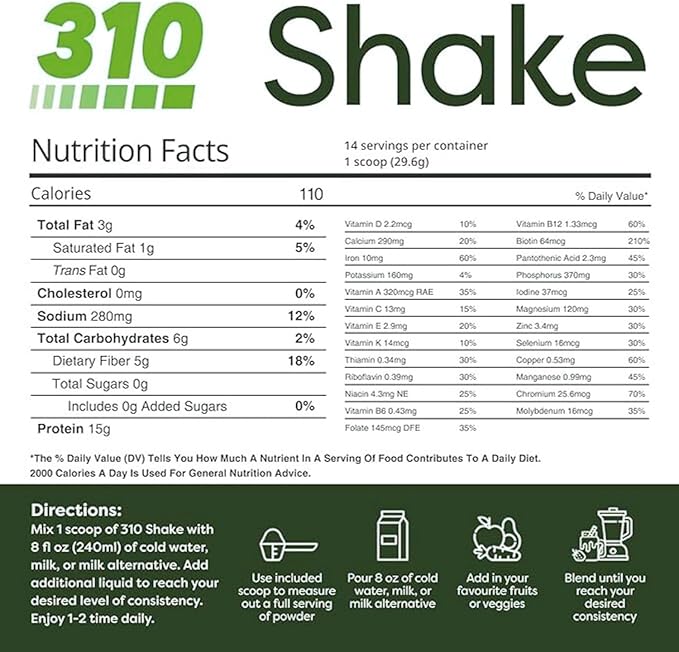 310 Nutrition All-In-One Meal Replacement Shake Powder - Plant-Based Protein Smoothie Blend w/High Fiber, Probiotics & Adaptogens - Low Carb, Vegan, Keto & Paleo Friendly - Gingerbread - 14 Srv