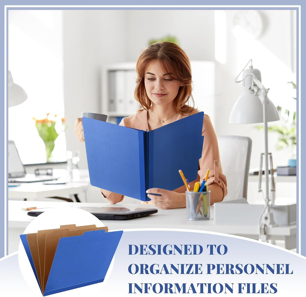 48 Pcs Classification Folders Letter Size, Back to School Supply for Teacher, Student, 3 Dividers Pressboard File Folder Bulk with 2 Fasteners, 3.5 Inch Expanding File Organizer (Dark Blue)