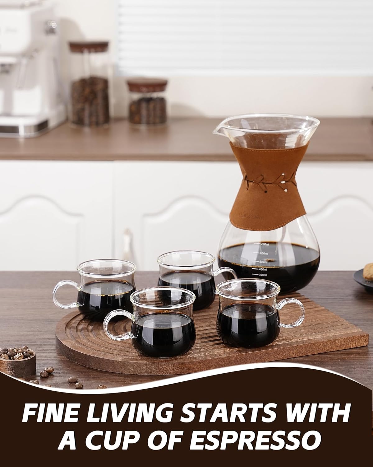 Espresso Cups Set of 4, 5 Ounces Espresso Shot Glass, Clear Double Esperesso Glasses with Handle, Small Tazas De Cafe Espresso Machine Accessories