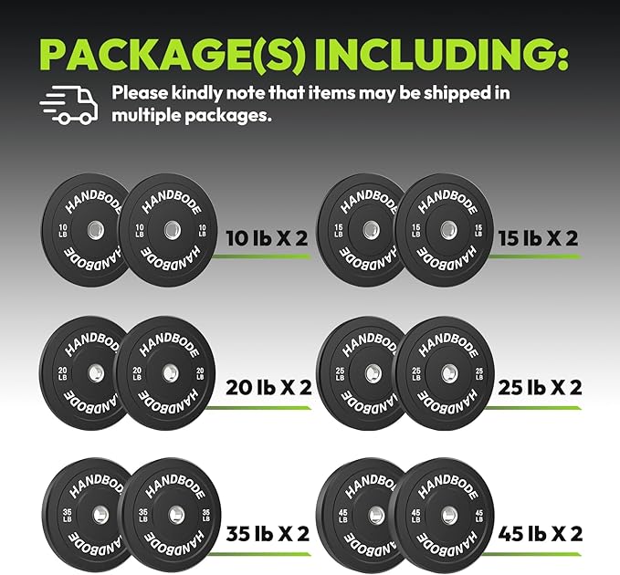 Bumper Plates 2 - Inch Olympic Weight Plate Set for Barbell, 10-55 lb Rubber Weights Sets for Home Gym, Strength Training Plate, Weight Lifting, Black