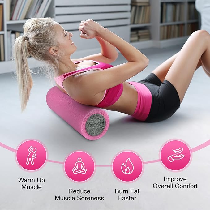Yes4All High-Density EPP Round Back Roller Foam, Exercise Foam Roller for Yoga, Pilates & Stretching - 12, 18, 24, 36 inch
