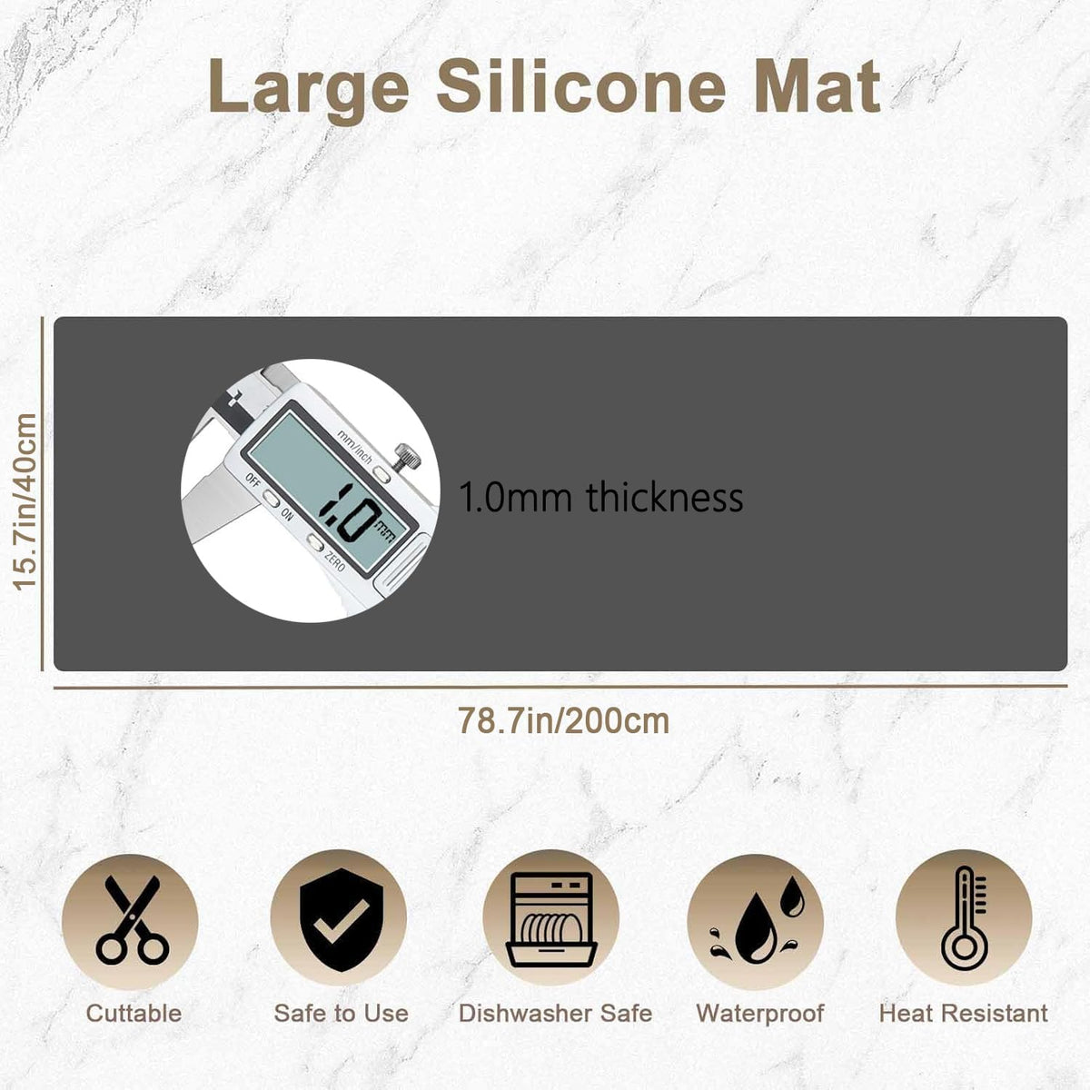 78.7"x15.7"(200cmx40cm) Large Silicone Mats for Countertop, Heat Resistant Mat, Waterproof Nonslip Silicone Kitchen Counter Mat, Nonstick Table Placemat, Multipurpose Mat, Black