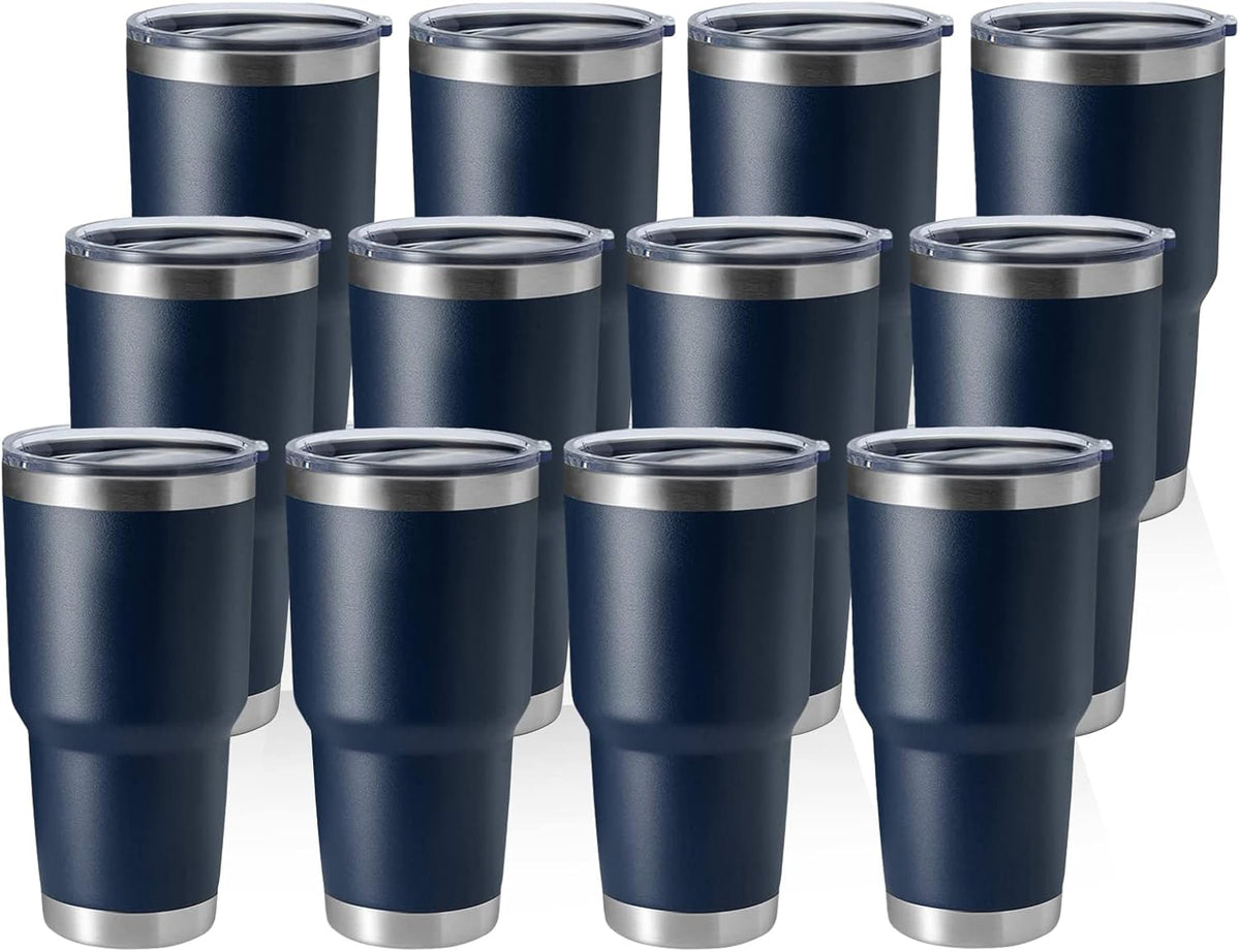 HASLE OUTFITTERS 30oz Stainless Steel Tumbler, Double Wall Vacuum Insulated Travel Mug Tumbler, Durable Insulated Coffee Mug, Gift Box Set (Navy, 12)