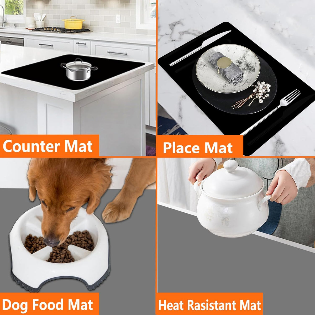 120" x24''(305cmx60cm) Extra Large Silicone Mat for Kitchen Counter, Heat Resistant Countertop Protector, Non-Slip Waterproof Kitchen Island Mat, Easy to Clean, Dark Gray