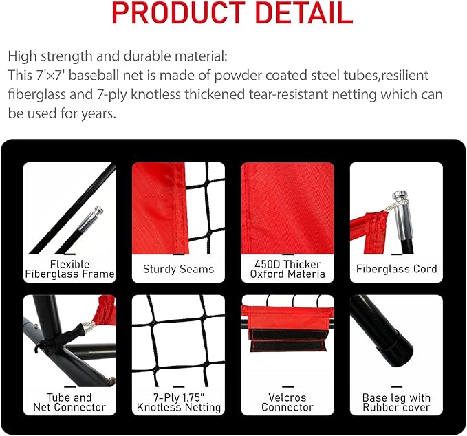 7×7FT Baseball Net with Batting Tee and Strike Zone Target, Portable Hitting Pitching Batting Training Net, Baseball and Softball Training Equipment,Suitable for All Skilled Levels