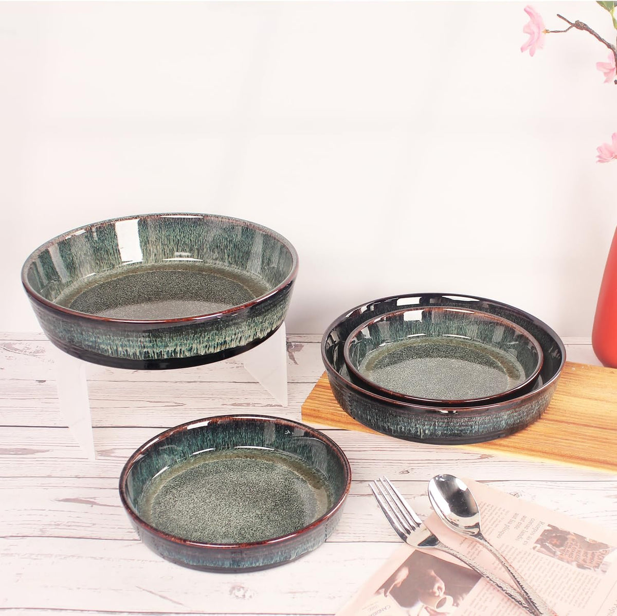 Ceramic Pie Pan Quiche Baking Dish Set of 2, Round 7.5 Inch Au Gratin Baking Dishes, 17 Ounces Non-Stick Tart Pan, Pie Plate for Apple, Oven, Dishwasher and Microwave Safe