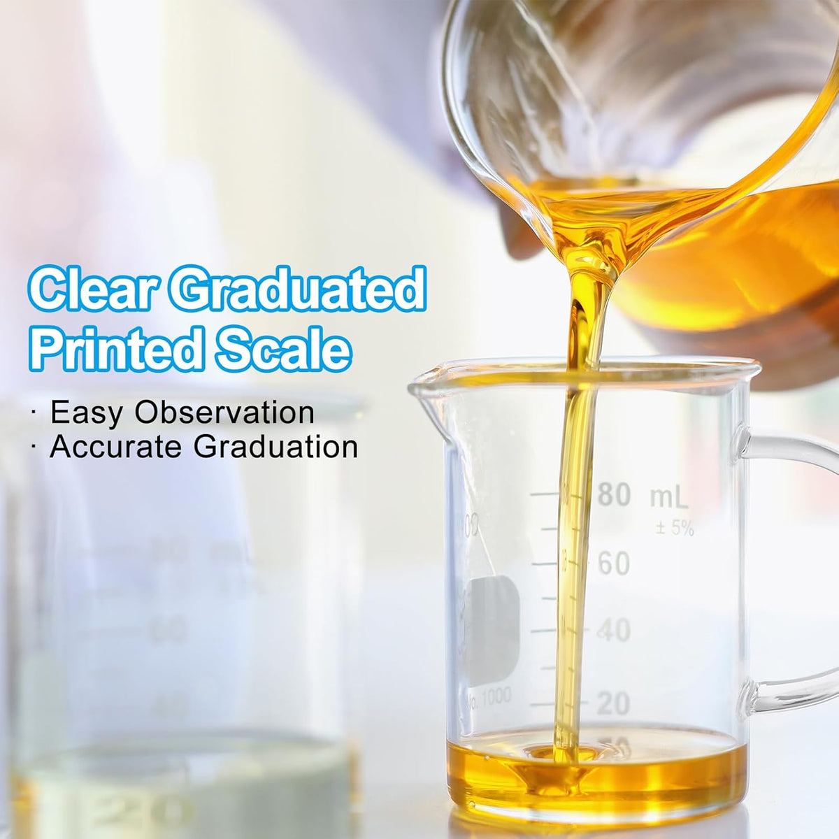 PATIKIL 1000ml Glass Measuring Cup, 3.3 Borosilicate Glass Graduated White Printed Scale Liquid Measure Cups Beaker with Wood Lid and V-Shaped Spout for Kitchen