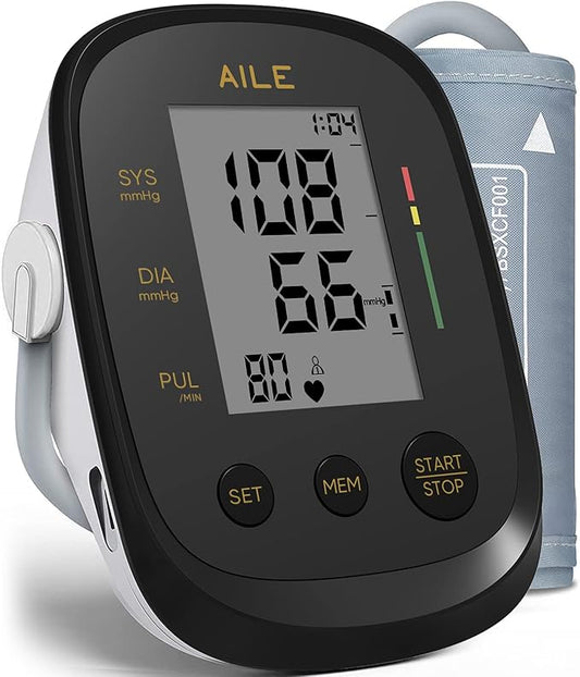 Blood Pressure Monitor,AILE Blood Pressure Machine Upper Arm Large Cuff(8.7"-16.5" Adjustable),Automatic high Blood Pressure Cuff for Home use (Black)