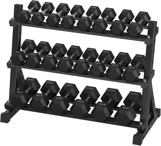Hex Dumbbell Sets with Rack, 290-670 lb Rubber Encased Exercise & Fitness Dumbbells Set, Hand Weight for Strength Training, Weight Dumbbells