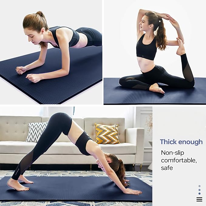 Thick Yoga Mat Non Slip, Large Size 72" L x 32" W x 0.6" TH, Premium Exercise & Fitness Mat with Carrying Strap and Bag, Workout Mats for Home