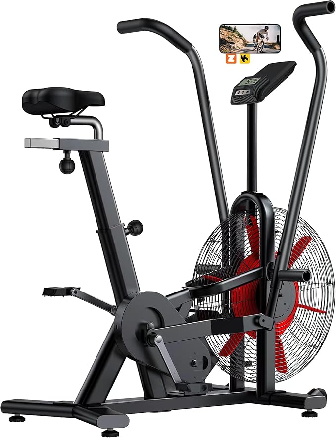 Air Bike, Wenoker Exercise Bike Air Resistance Stationary Bike for Home, Indoor Bike with Dual Action Handlebars, APP Connection Customizable Monitor