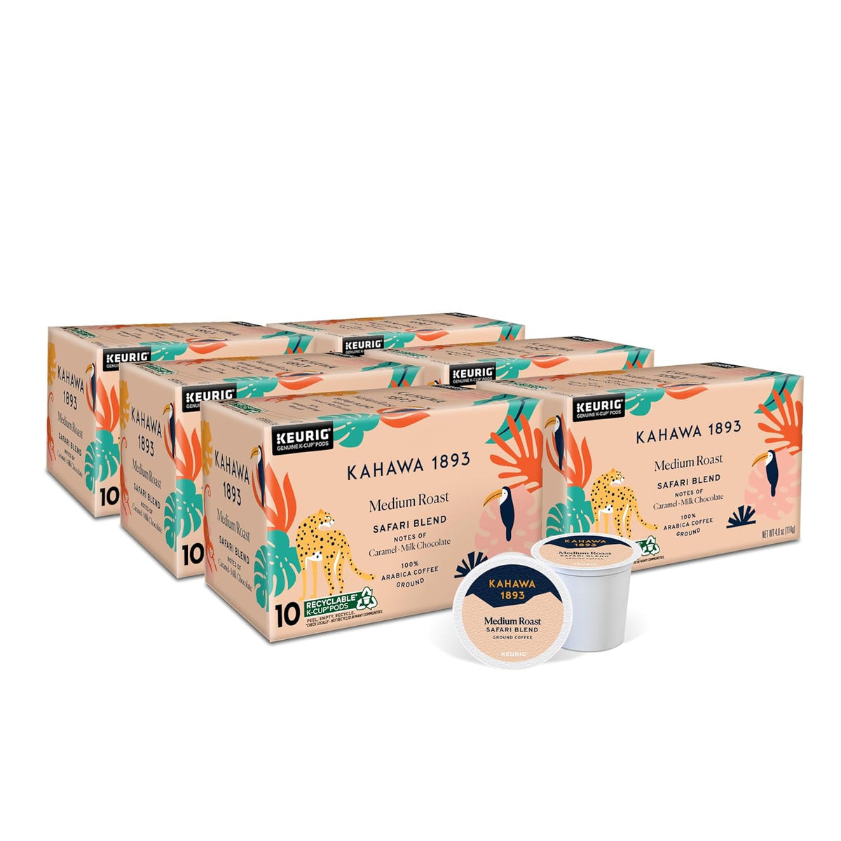 Kahawa 1893 Medium Roast Coffee K-Cup Pods Safari Blend (60 Count) - As Seen on Shark Tank, High Antioxidants, Naturally Sweet, Organically Grown & Cultivated, Ethically & Sustainably Sourced