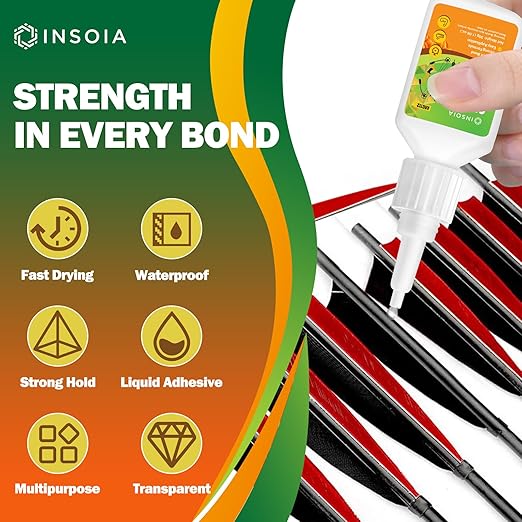Arrow Fletching Glue, 20g Clear Fast-Dry Insert Adhesive for Arrow Vanes, Feathers & Fletching ??Super Bond Arrow Glue for Carbon, Aluminum & Wood Shafts, Waterproof & Precision Tip