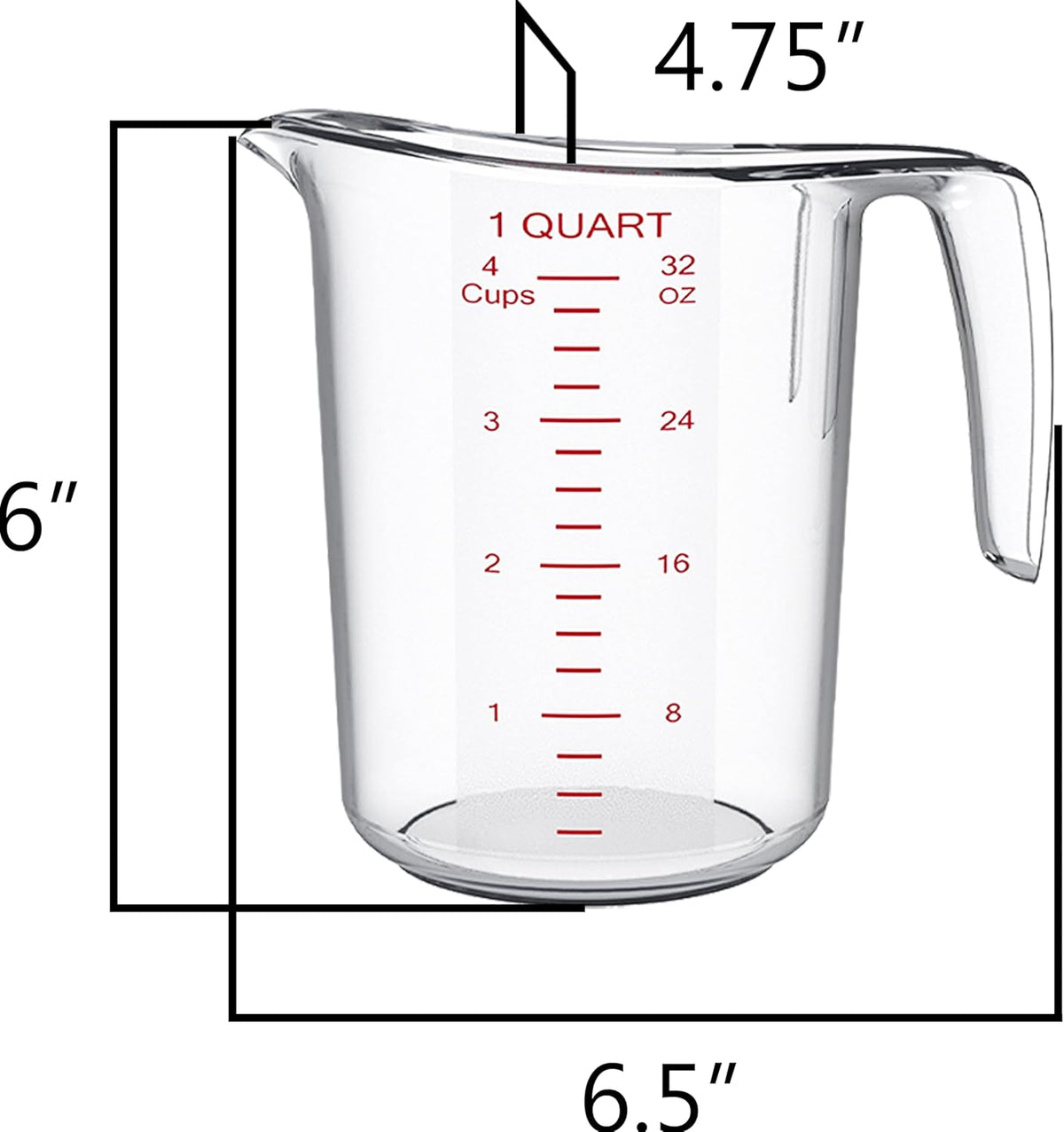DaYammi Measuring Cups 2-Piece, Unbreakable Food-Grade Plastic Measuring Cup for Dishwasher, 4-Cup Nesting Liquid Measuring Cups for Prepping, Baking, Cooking, Readable Markings, Clear
