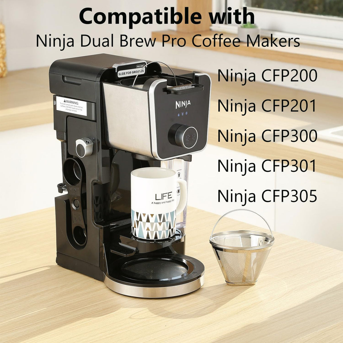 Reusable #4 Cone Coffee Filters for Ninja Dual Brew Pro Coffee Makers,Compatible with Ninja CFP301 CFP201,8-12 Cup Stainless Steel Basket