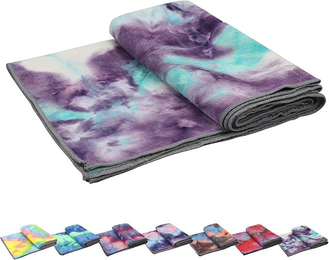 Yoga Towels , Non Slip Hot Yoga Towel Skidless Waffle Texture, 100% Absorbent Odorless Microfiber Yoga Blanket, Standard Sized 24 inchx72 inch Mat Towel,for Hot Yoga, Bikram, Pilates (Green & Pink)